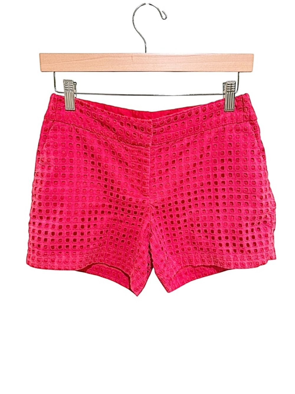 High-Waist Eyelet 100% Cotton Shorts in Deep Salmon - Size 4